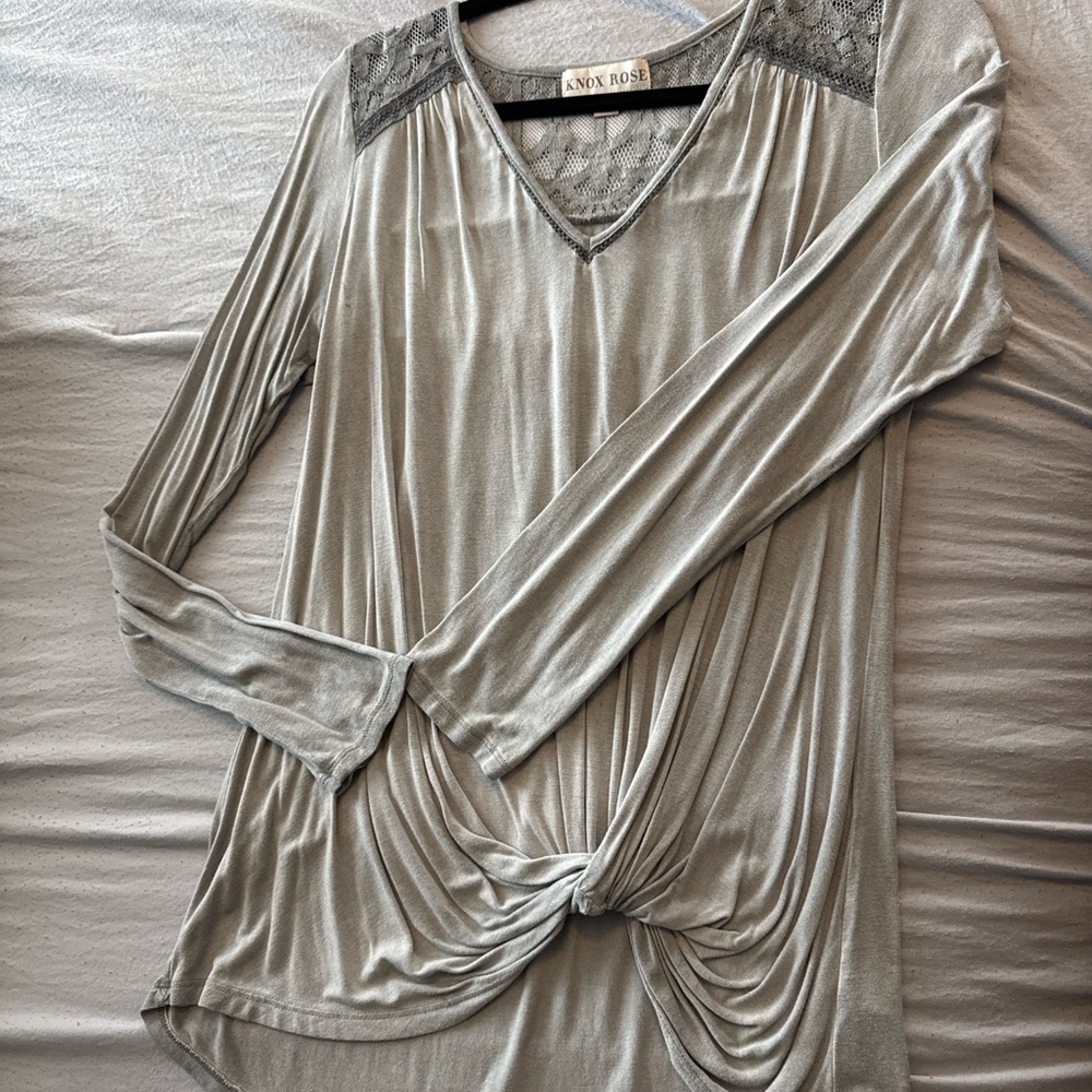 Knox Rose Light Gray Lace Accent Blouse